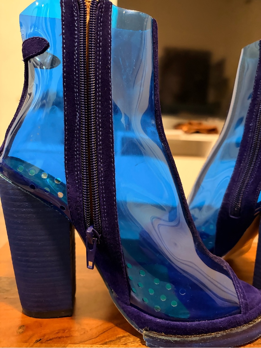 Jeffrey Campbell Blue Transparent Block Heel Ankle Boots - Picture 9 of 15